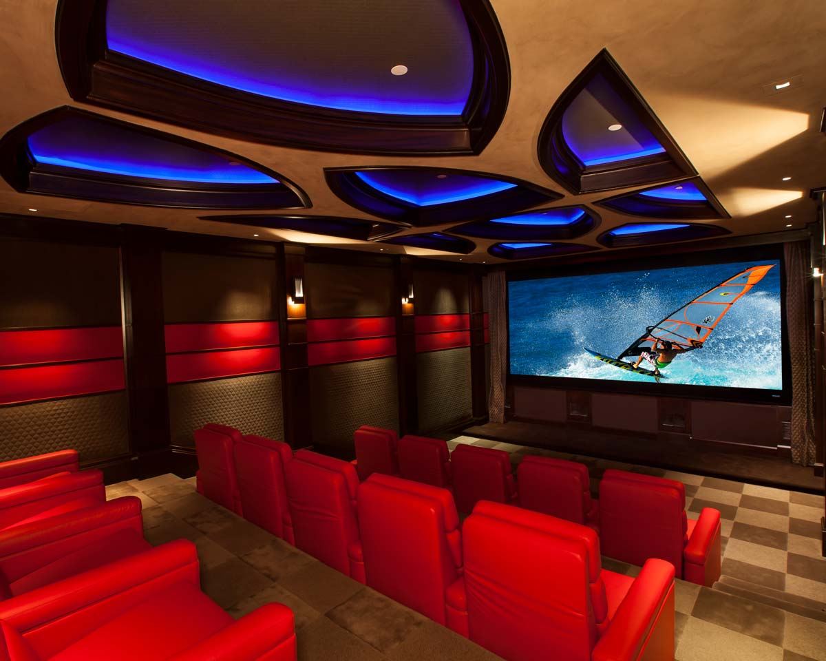 Home Theater Design, Red Seating, LED Lighting, Future Home