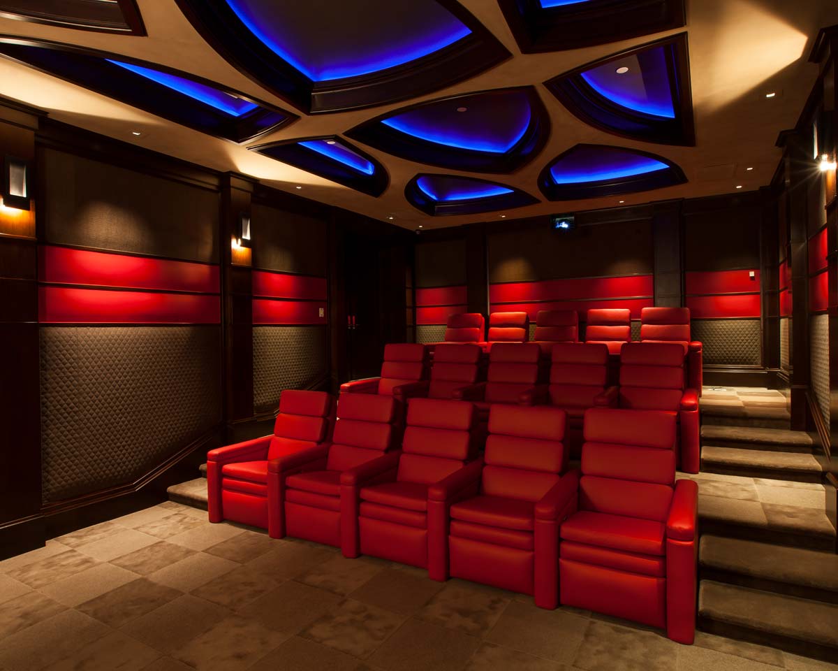 Home Theater Design, Red Seating, LED Lighting, Future Home