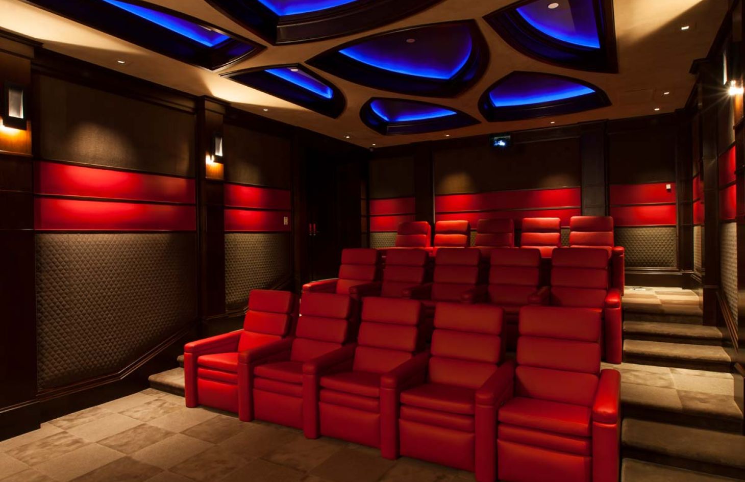 Home Theater Design, Red Seating, LED Lighting, Future Home, Seating